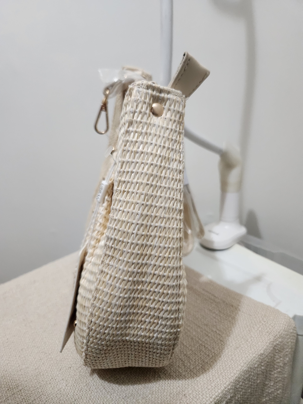 Urban Expressions Cream Woven Hobo Bag with Gold Studs! - Picture 7 of 10